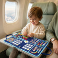 Child playing with the Calm & Go Busy Board on an airplane